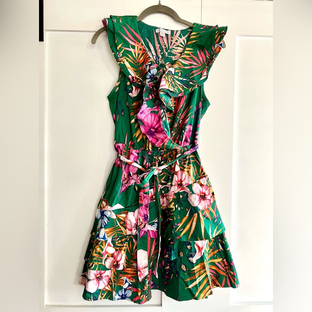 New York & Company Green and Pink Tropical Dress